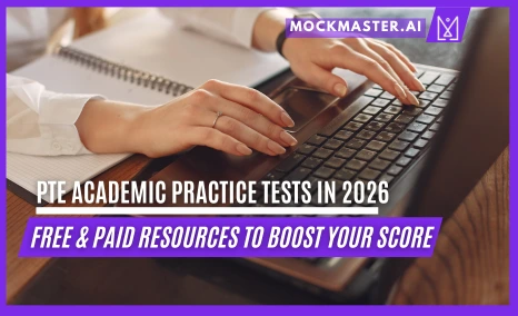PTE Academic practice test interface showing reading, writing, listening, and speaking sections