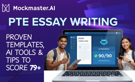 pte essay writing test interface showing reading and writing modules on computer screen